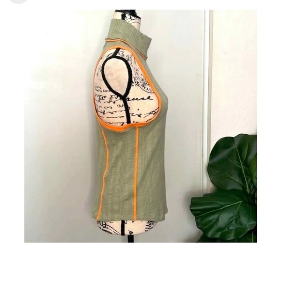 FreePeople Marley Sleeveless Ribbed Mock Top-Khaki Green-Orange -SzM-NWOT✌️​ - Picture 9 of 11